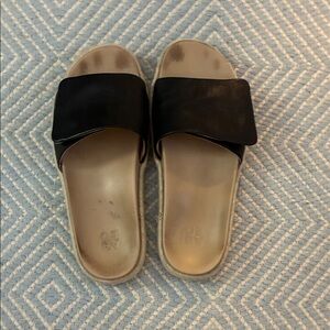 Abeo Black Slide Sandals with Tan Footbed